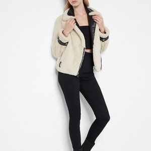 Faux Fur & Leather Trim Moto Jacket